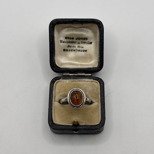 Silver Amber Ring