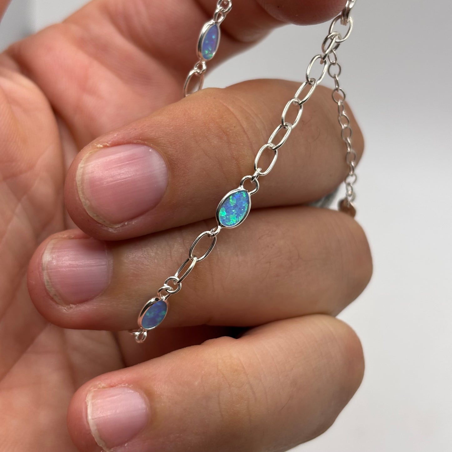 Silver Opal Bracelet 5.5” -8”