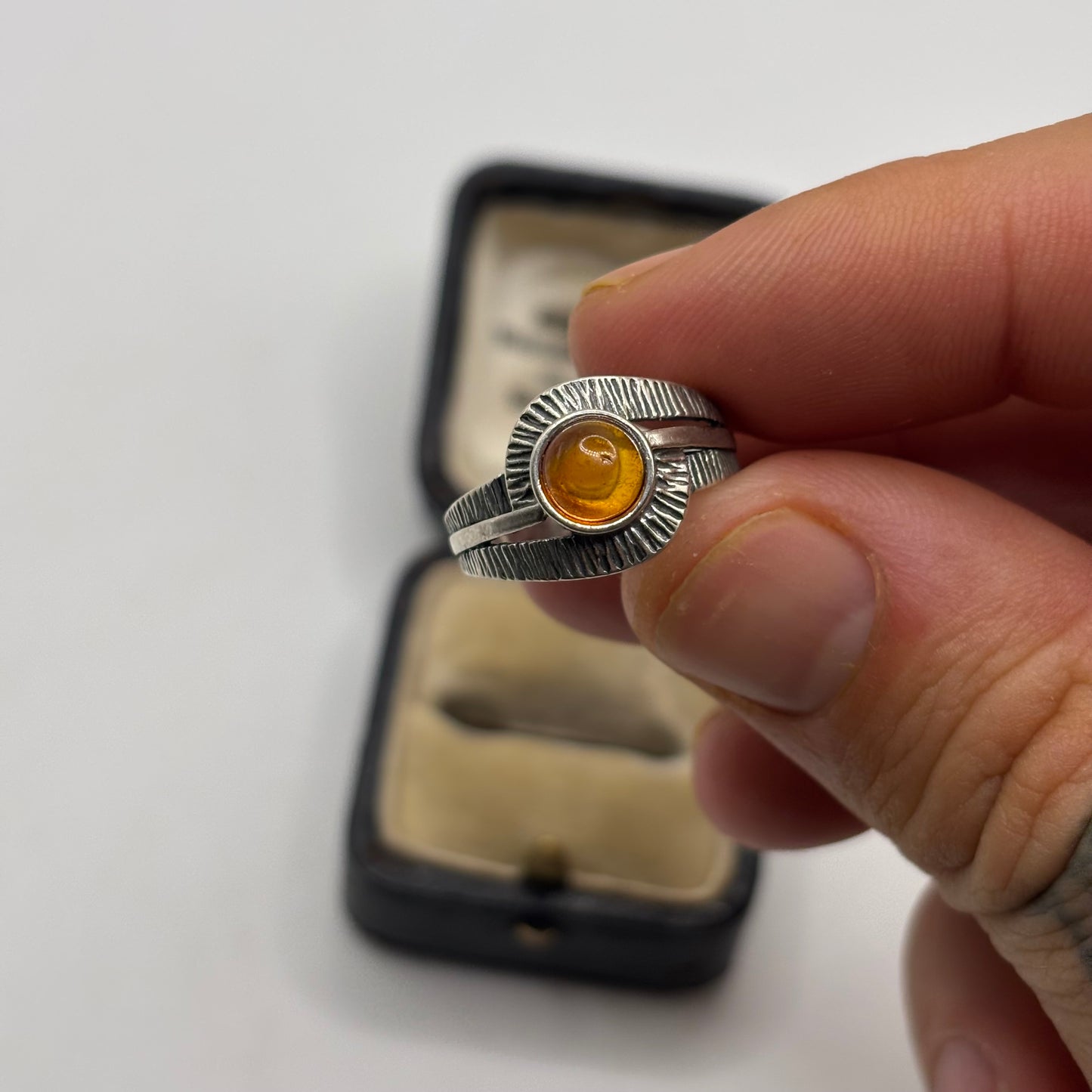 Silver Amber Ring
