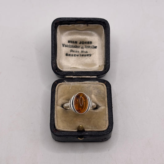 Silver Amber Ring (M)