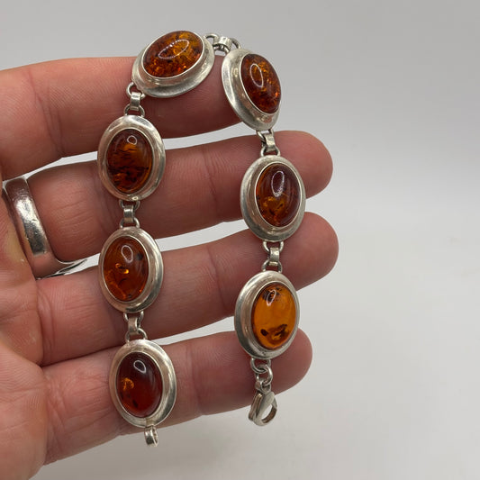 Silver 7.5” Amber Bracelet