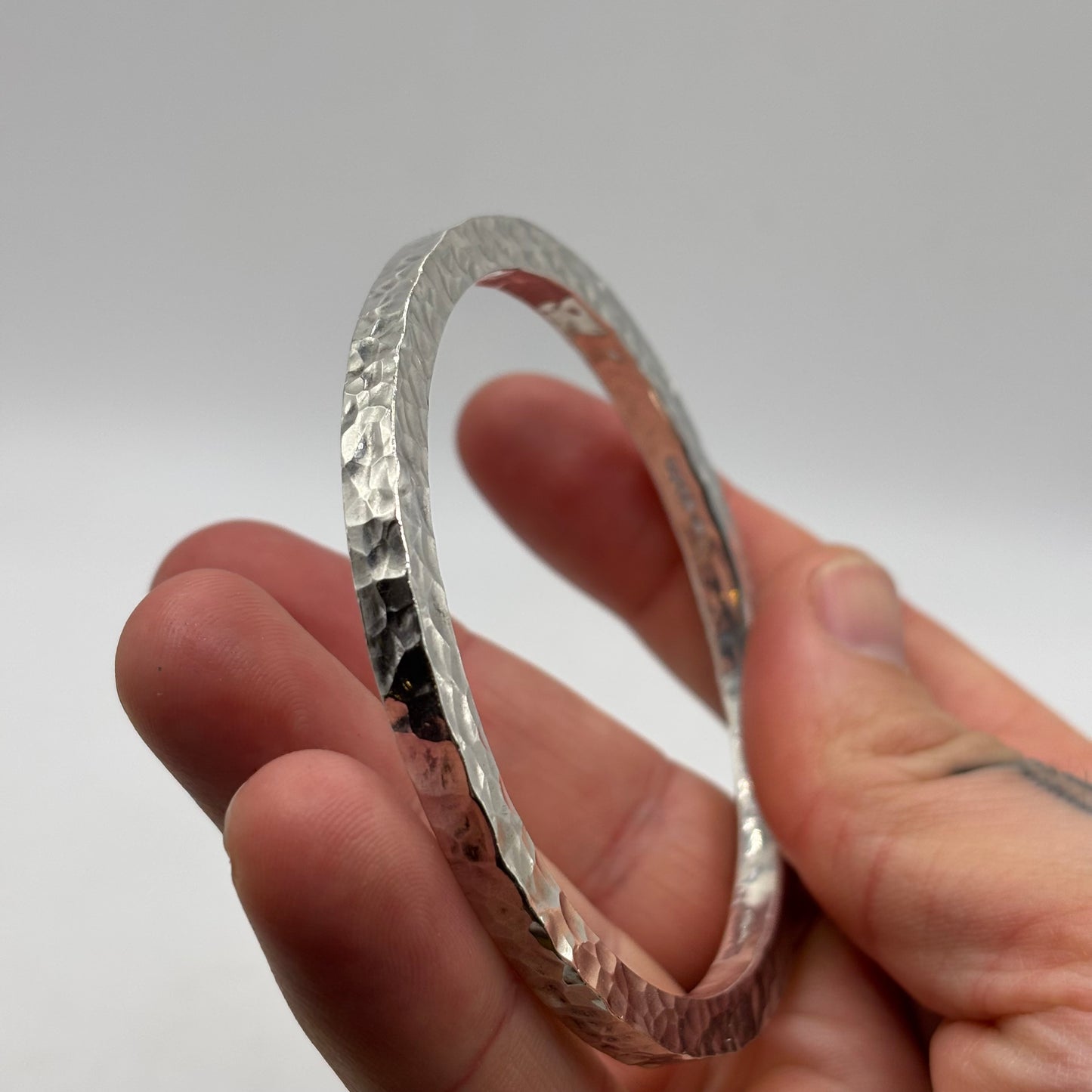 Silver Heavy Hammered Bangle