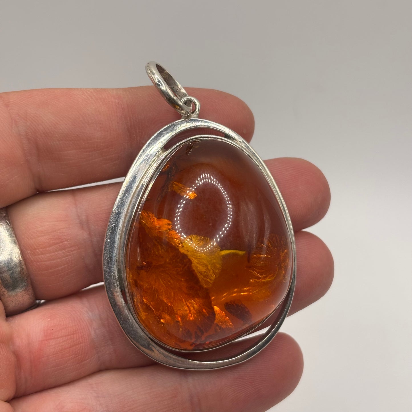 Silver Heavy Amber Pendant