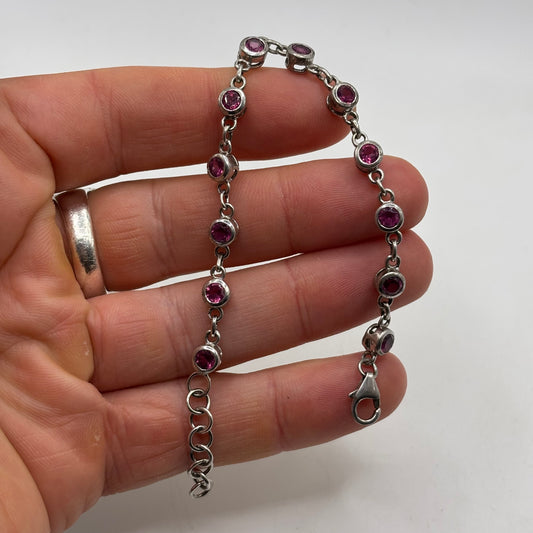 Silver 6”-7” Pink CZ Bracelet