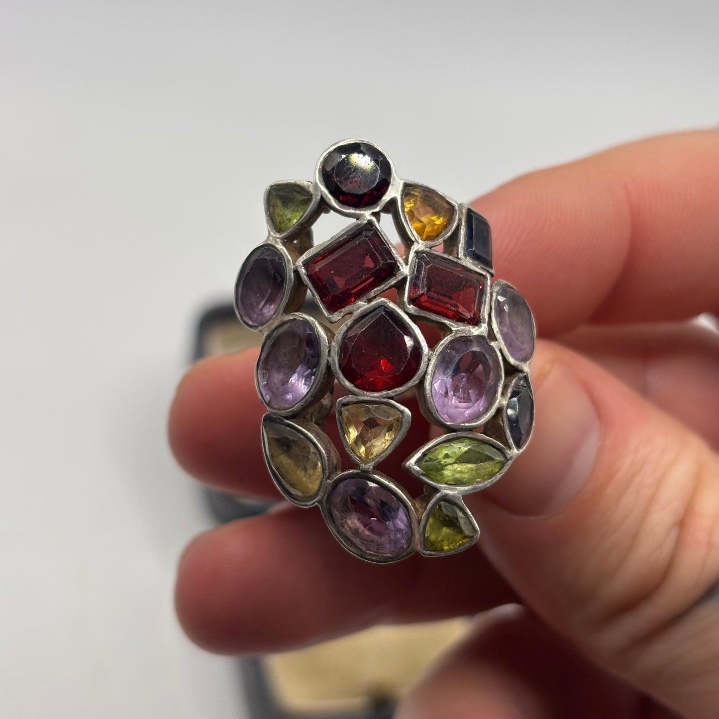 Silver Large Mixed Gem Ring (P)