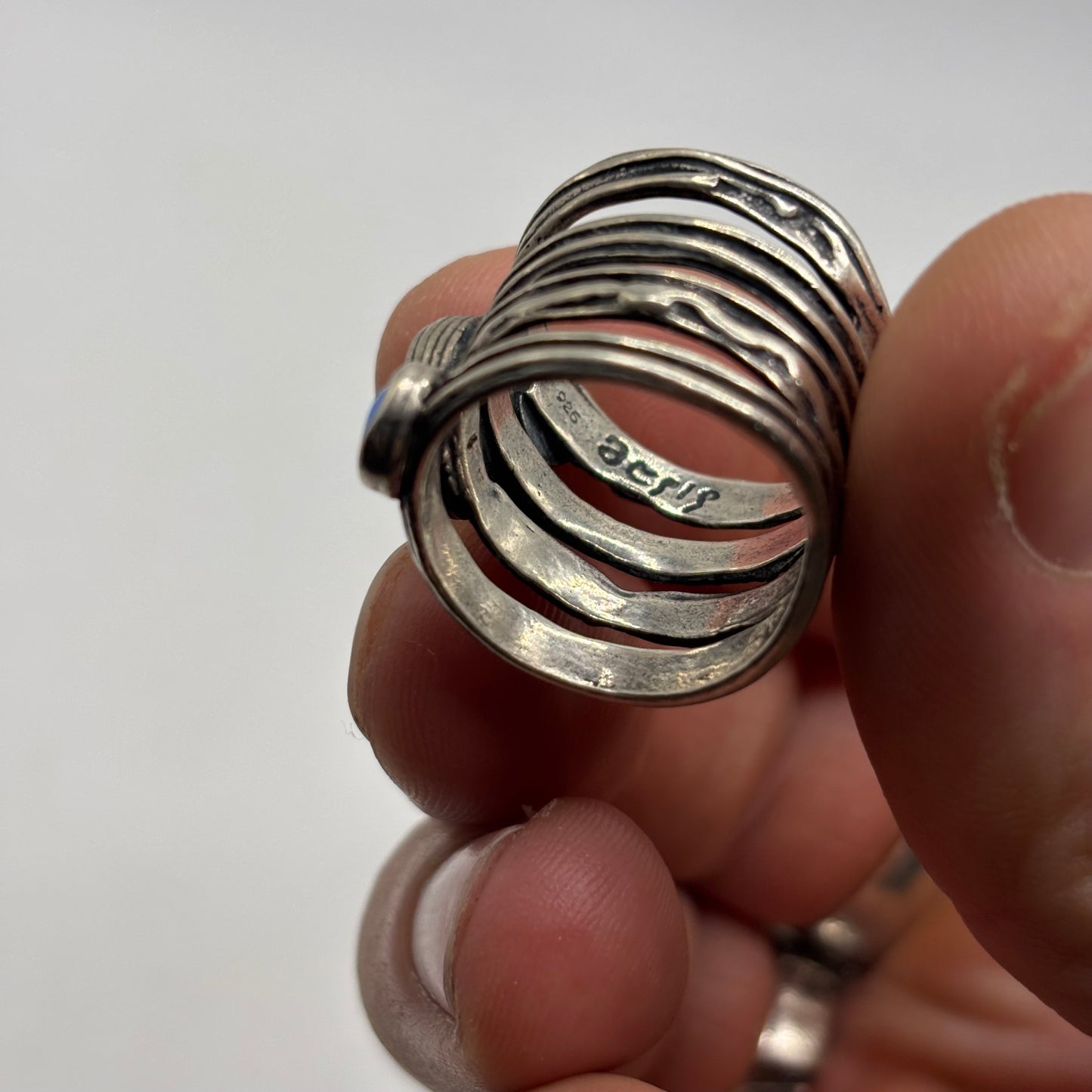 Silver Large Opal Abstract Ring