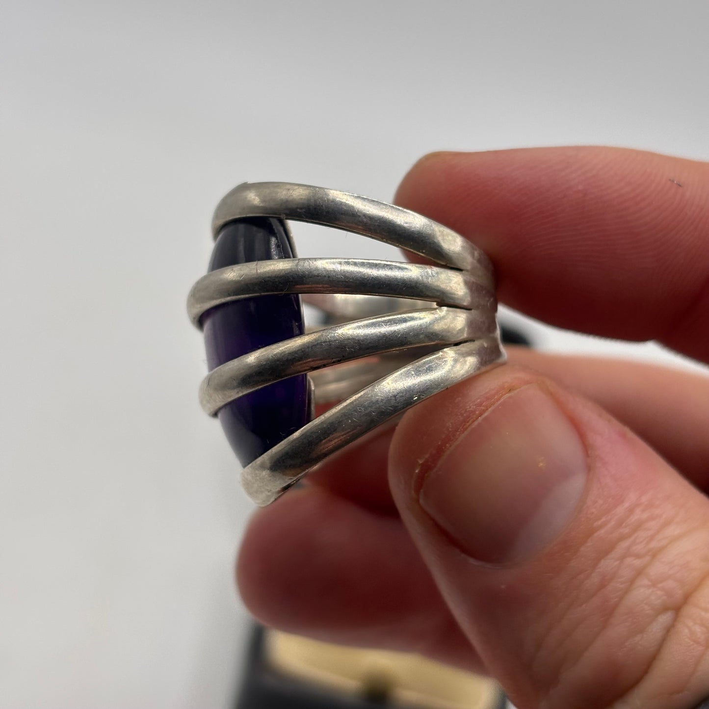 Silver Large Amethyst Ring (S)