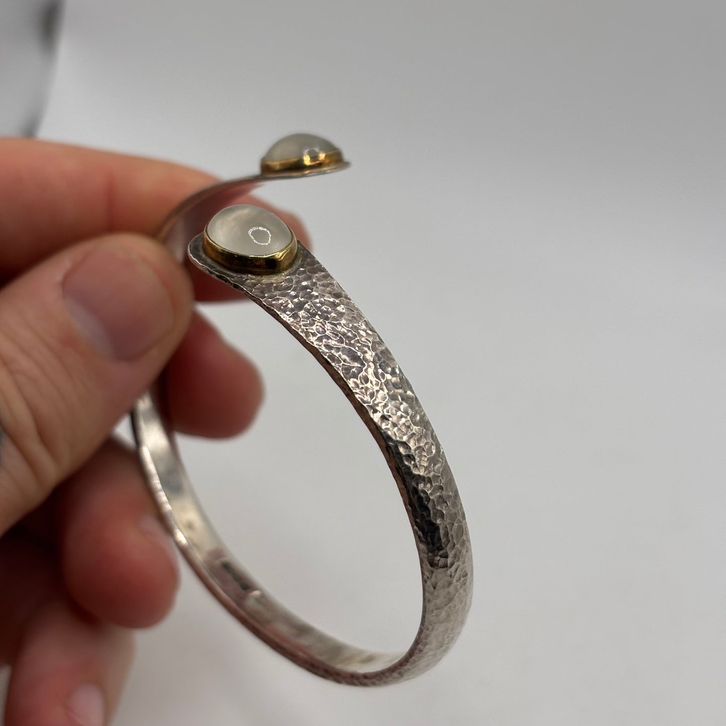Silver Hammered Moonstone Cuff Bracelet