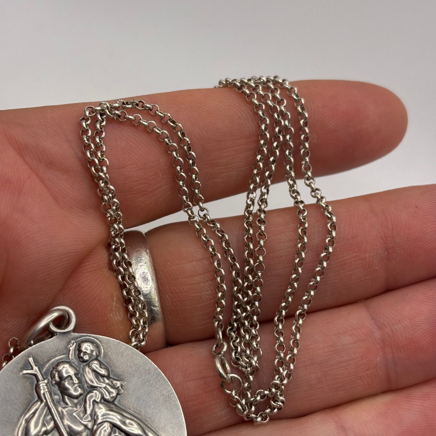 Silver Heavy St Christopher + 28” Belcher Chain