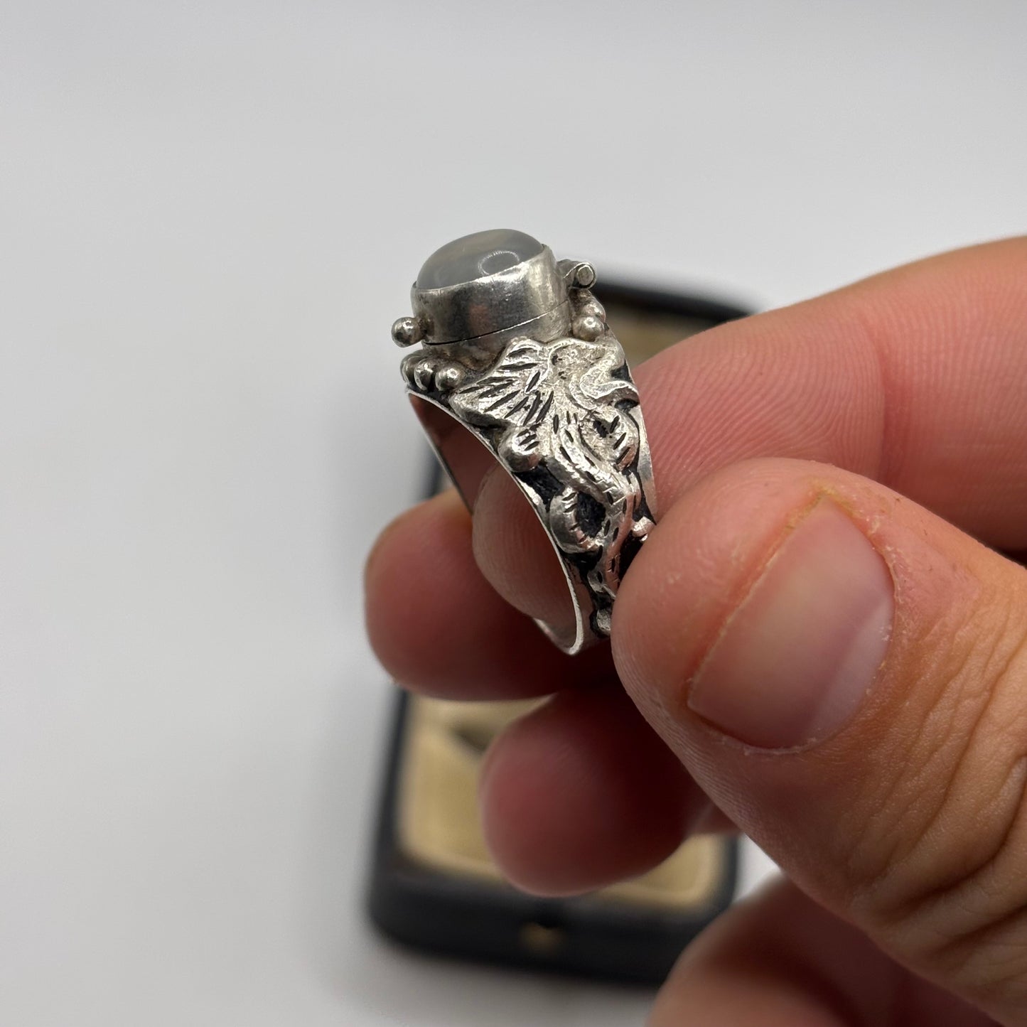 Silver Moonstone Poison Ring (P)