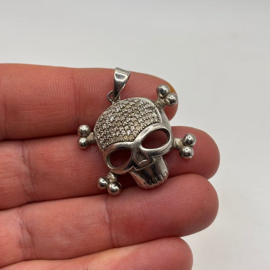 Silver CZ Skull Pendant