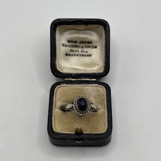 Silver Blue Glass Ring (O)