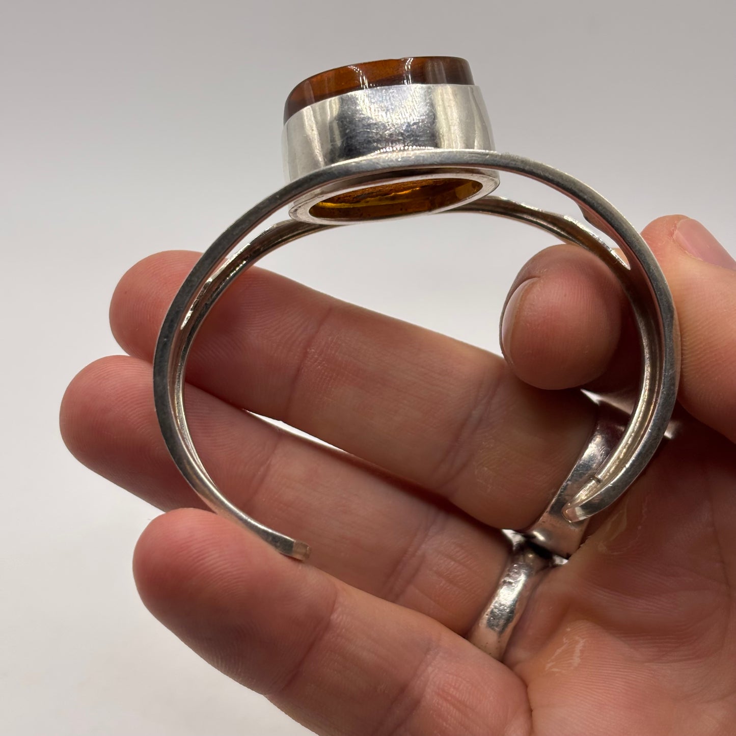 Silver Abstract Amber Cuff Bangle
