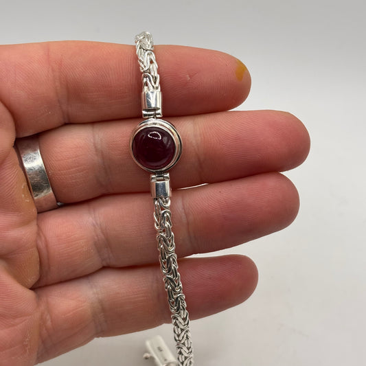 Silver 7.5” Garnet Bracelet