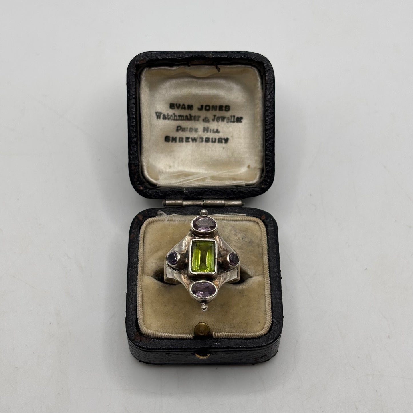 Silver Amethyst & Green Topaz Ring (M)