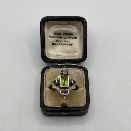 Silver Amethyst & Green Topaz Ring (M)
