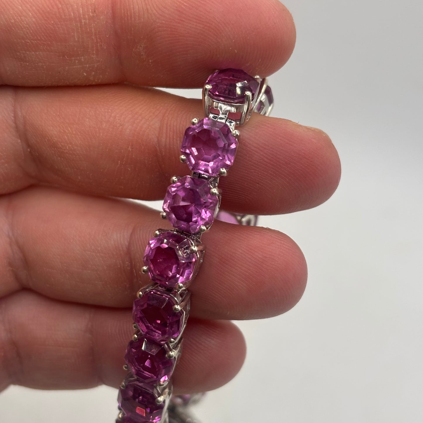 Silver 7.5” Pink Cubic Zirconia Bracelet