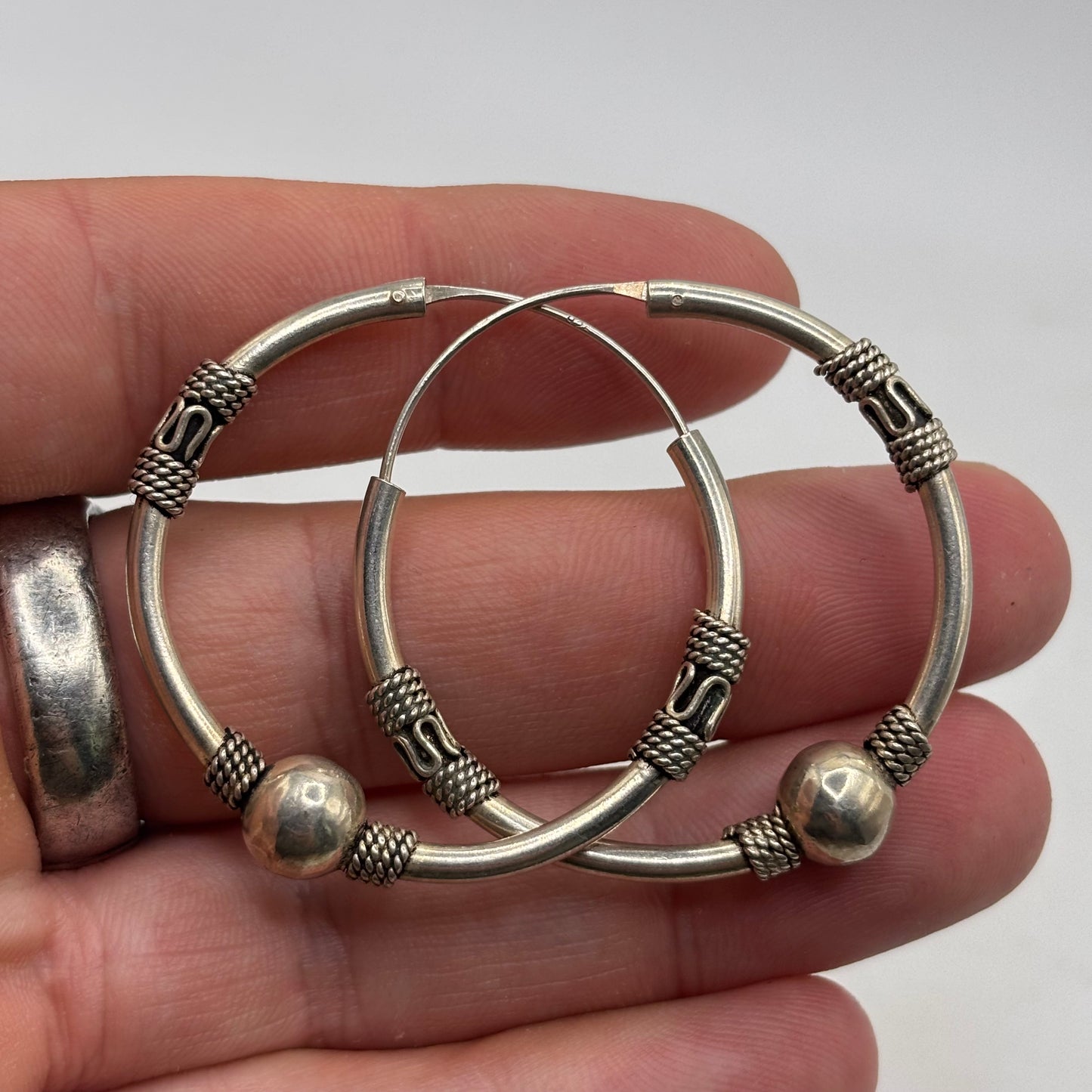 Silver Ball Hoop Earrings (45mm)