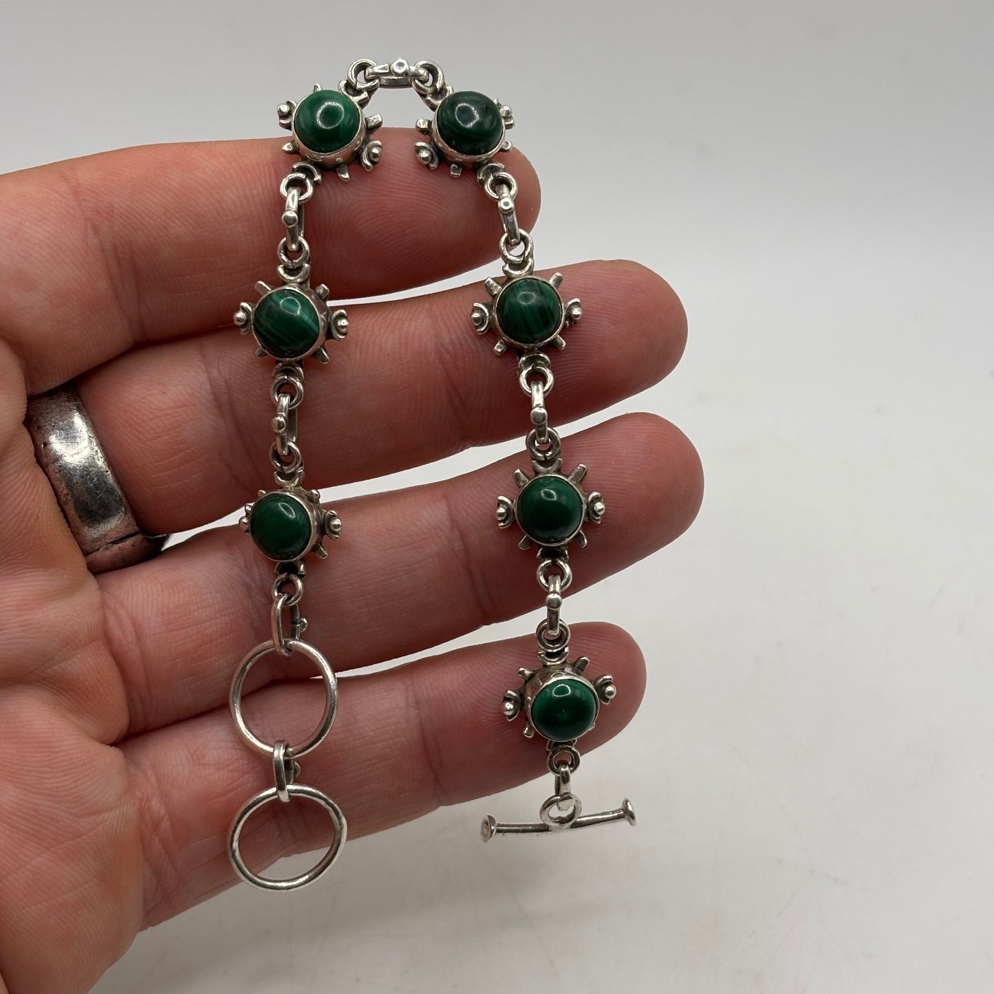 Silver 6.5”-7.5” Malachite Bracelet