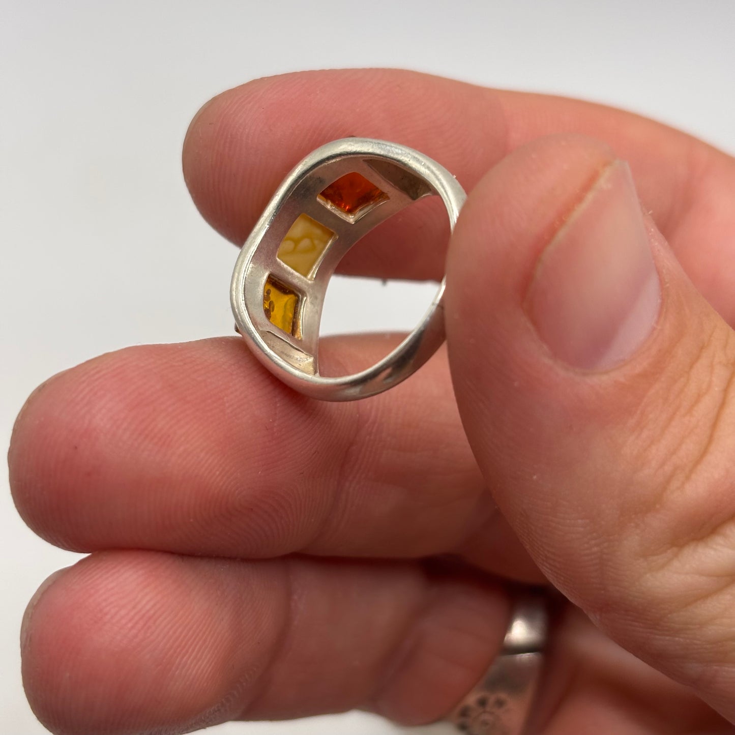 Silver Mixed Amber Ring (N)
