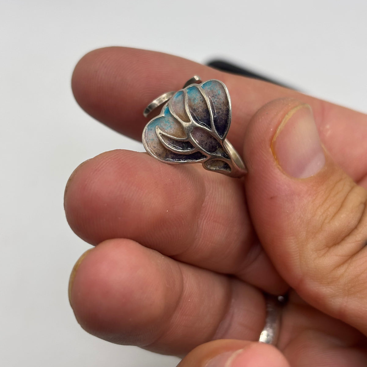 Silver 1970s Norman Grant Enamel Ring (Q)