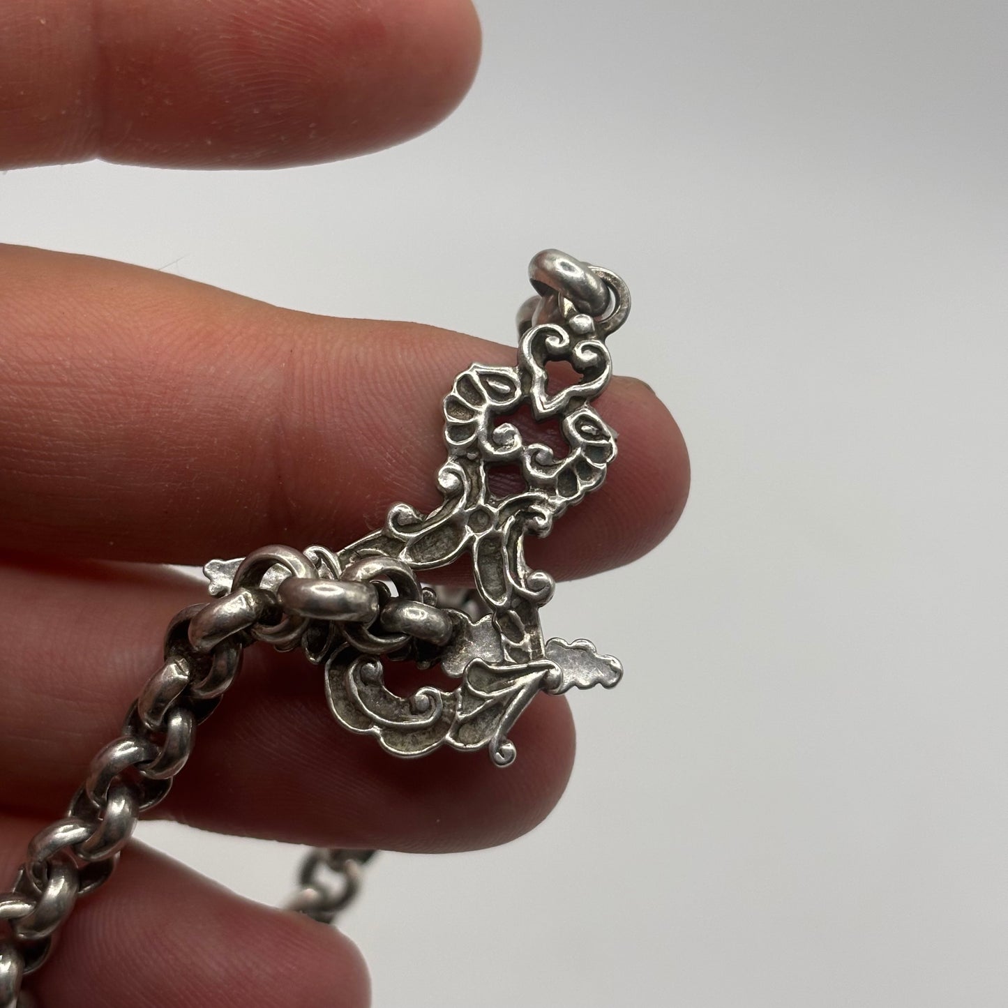 Silver 8” Detailed T-Bar Bracelet