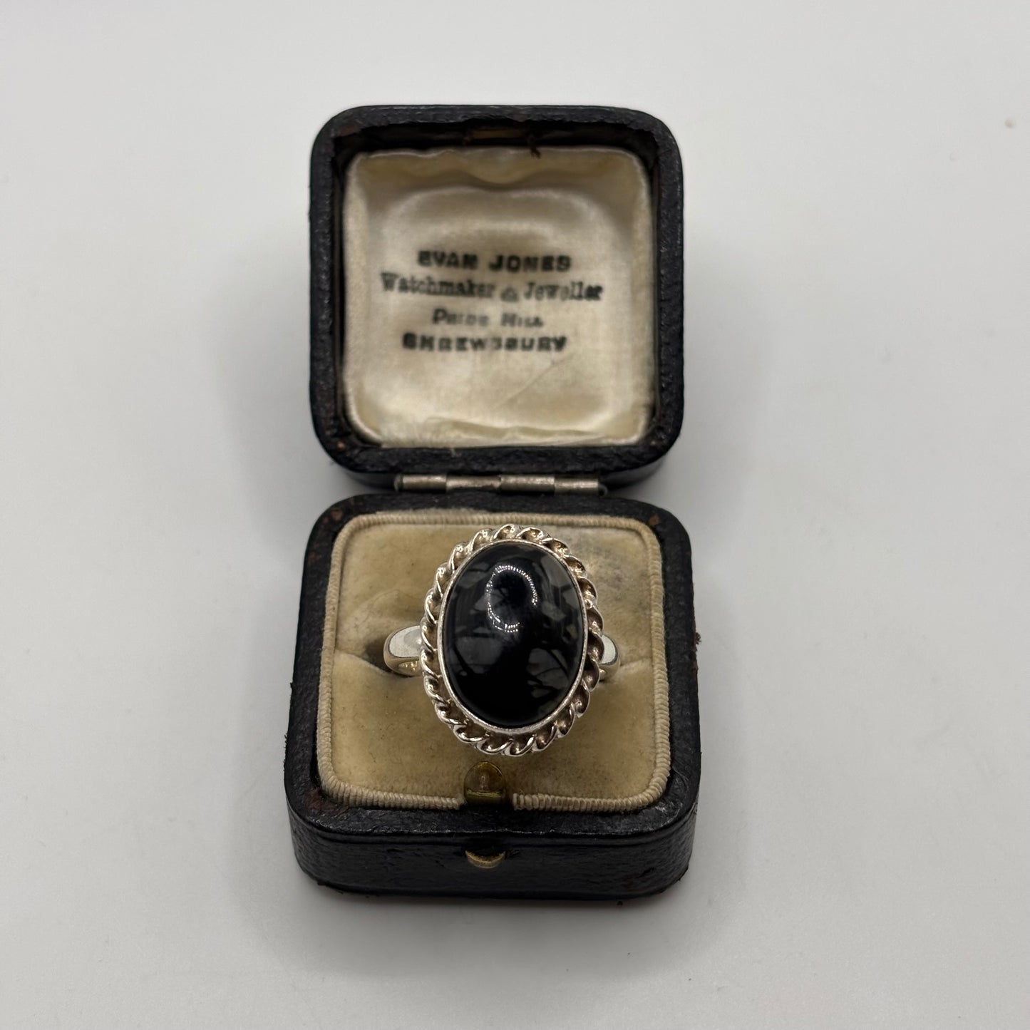 Silver Snowflake Obsidian Ring (S)
