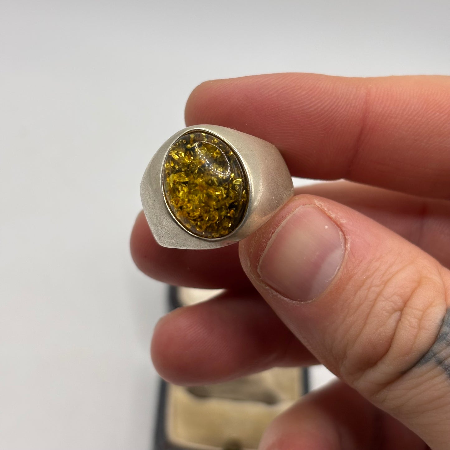 Silver Amber Signet Ring