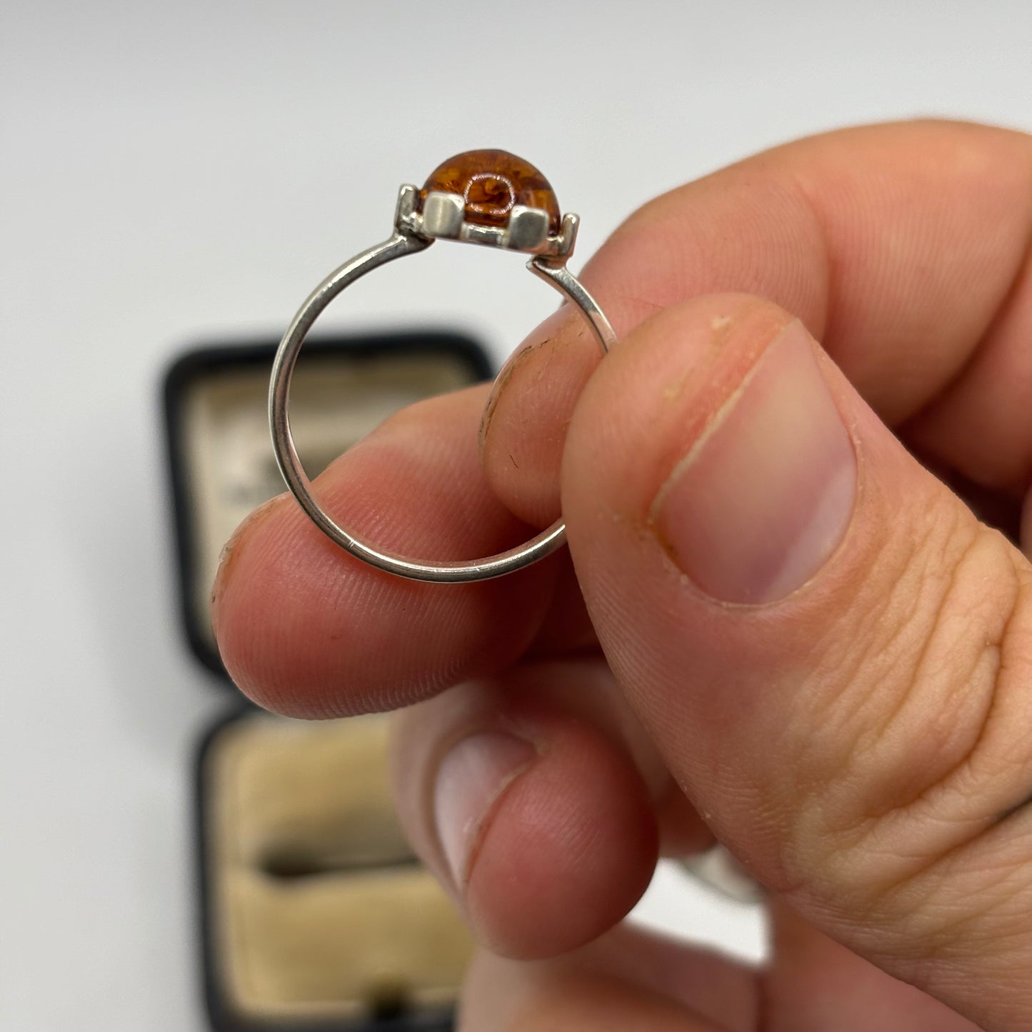 Silver Amber Ring