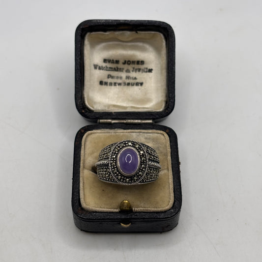 Silver Amethyst & Marcasite Ring (P)