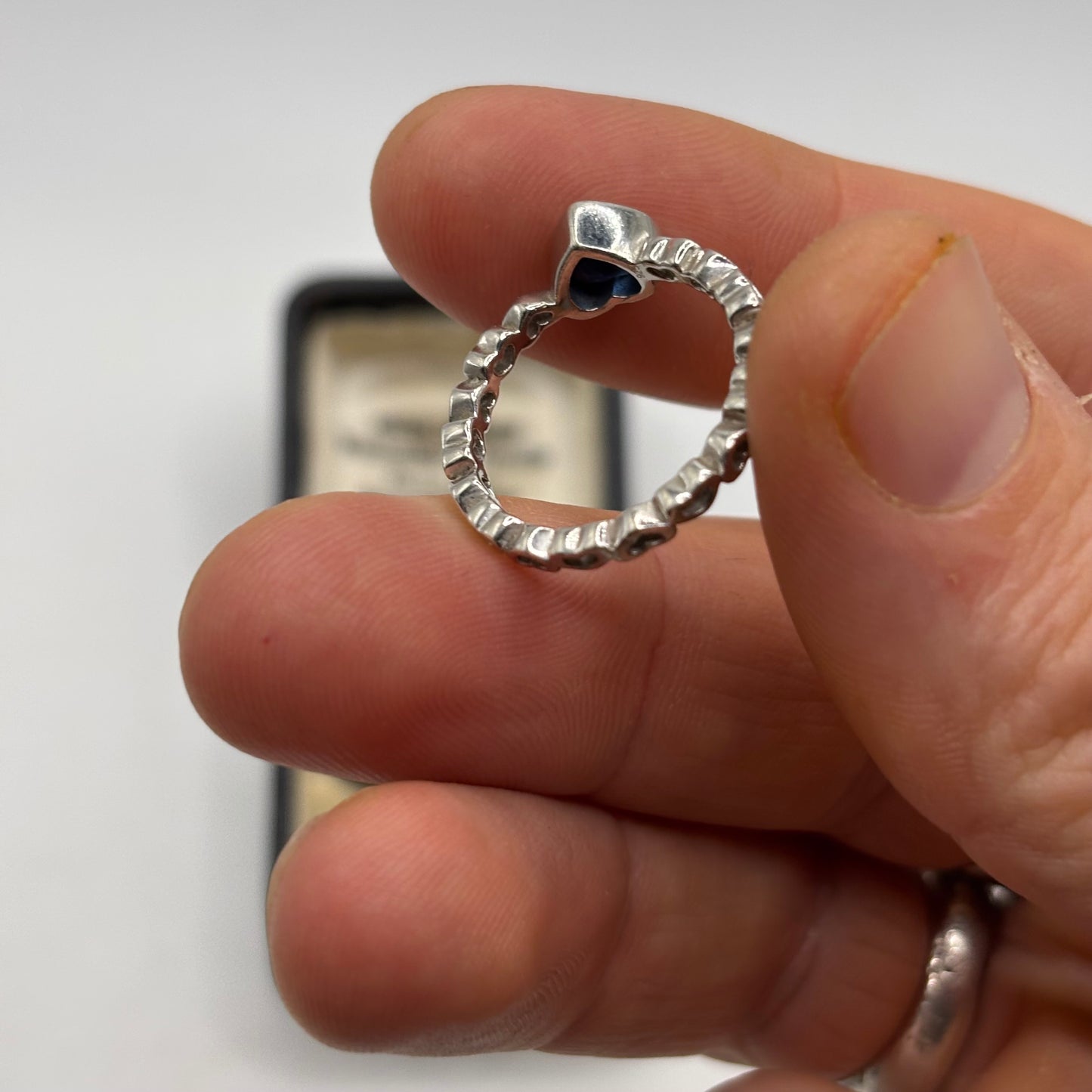 Silver Blue Stoned Heart Ring