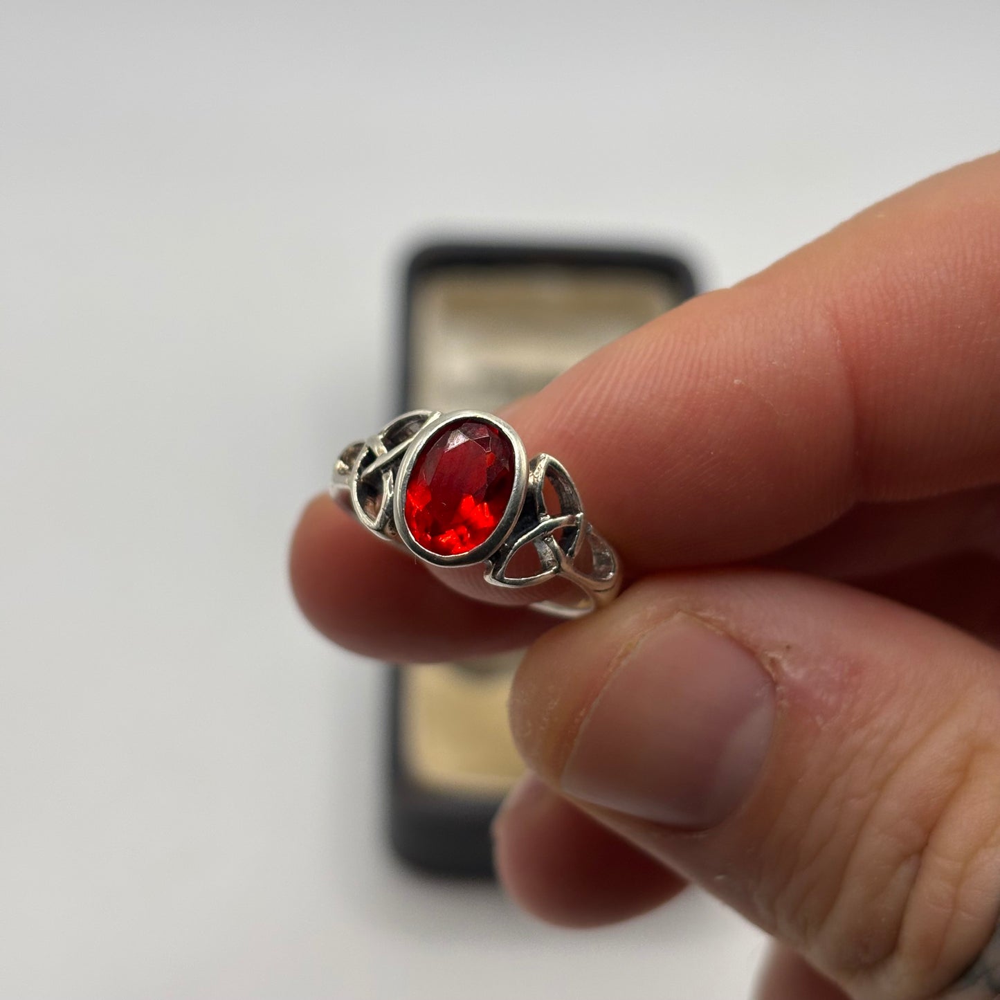 Silver Red Stone Ring