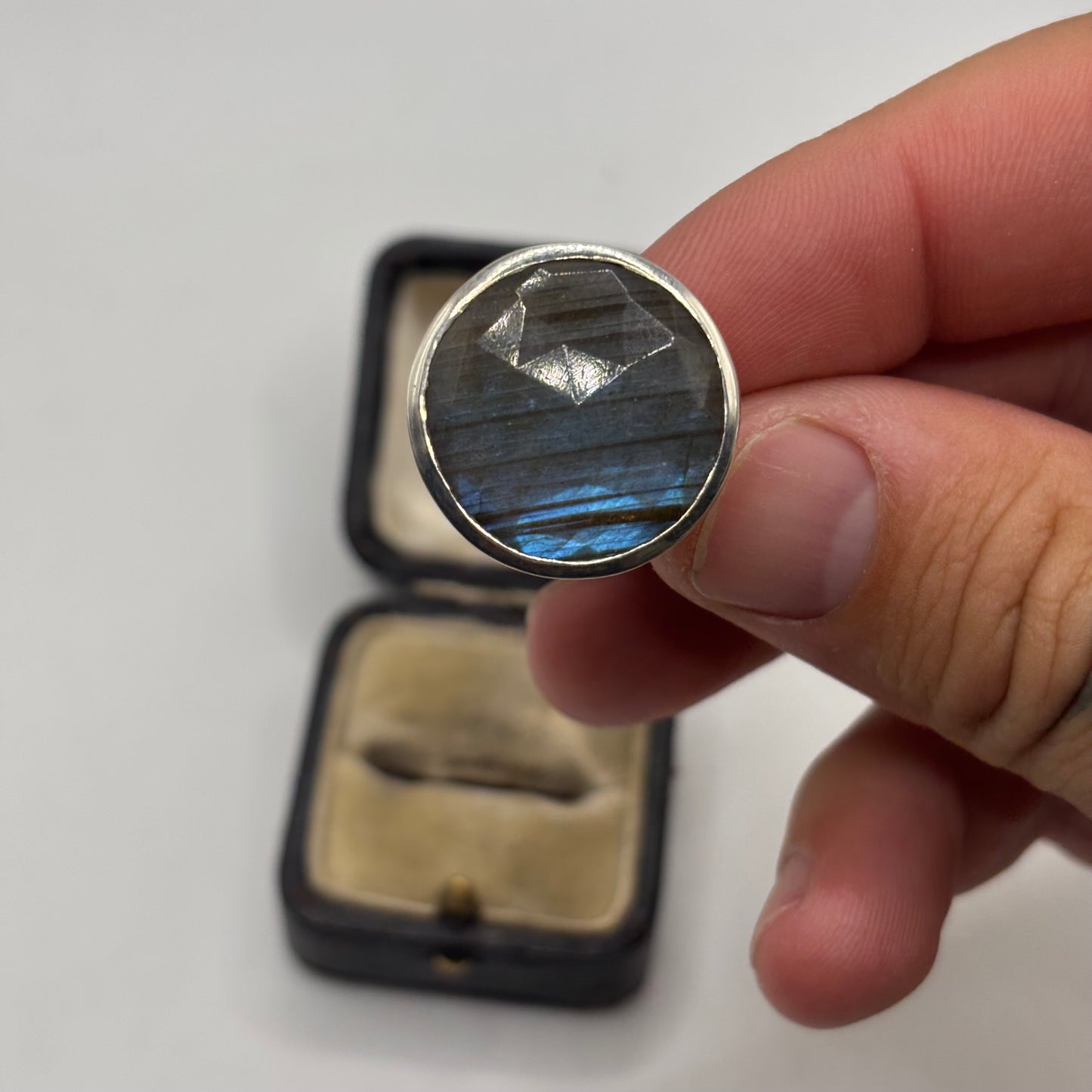 Silver Faceted Labradorite Ring (N)