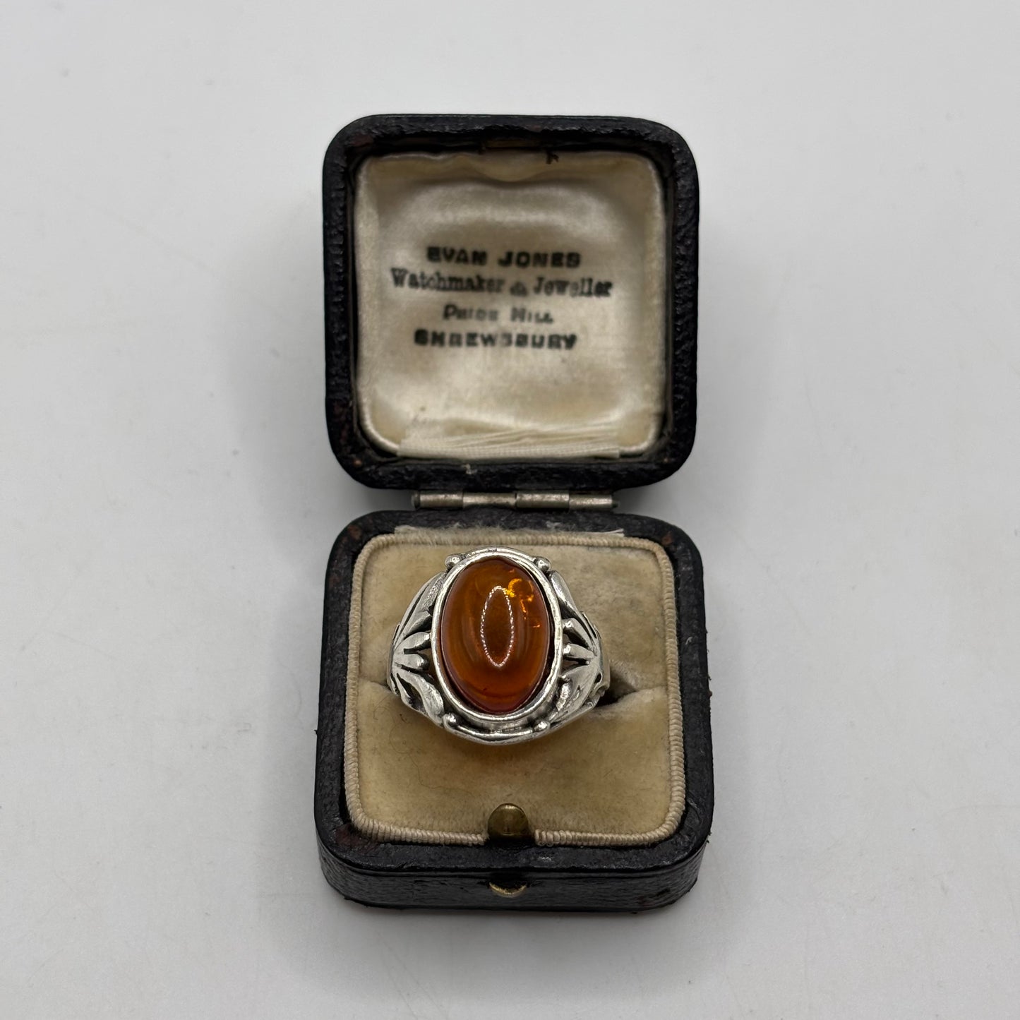 Silver Amber Signet Ring