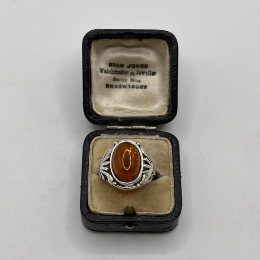Silver Amber Signet Ring