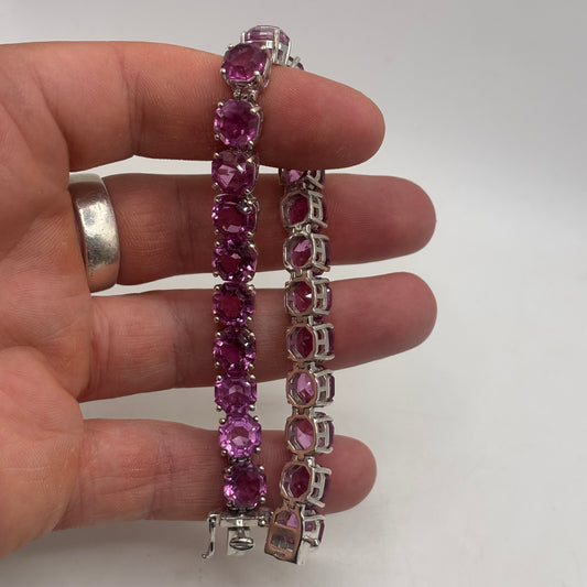 Silver 7.5” Pink Cubic Zirconia Bracelet