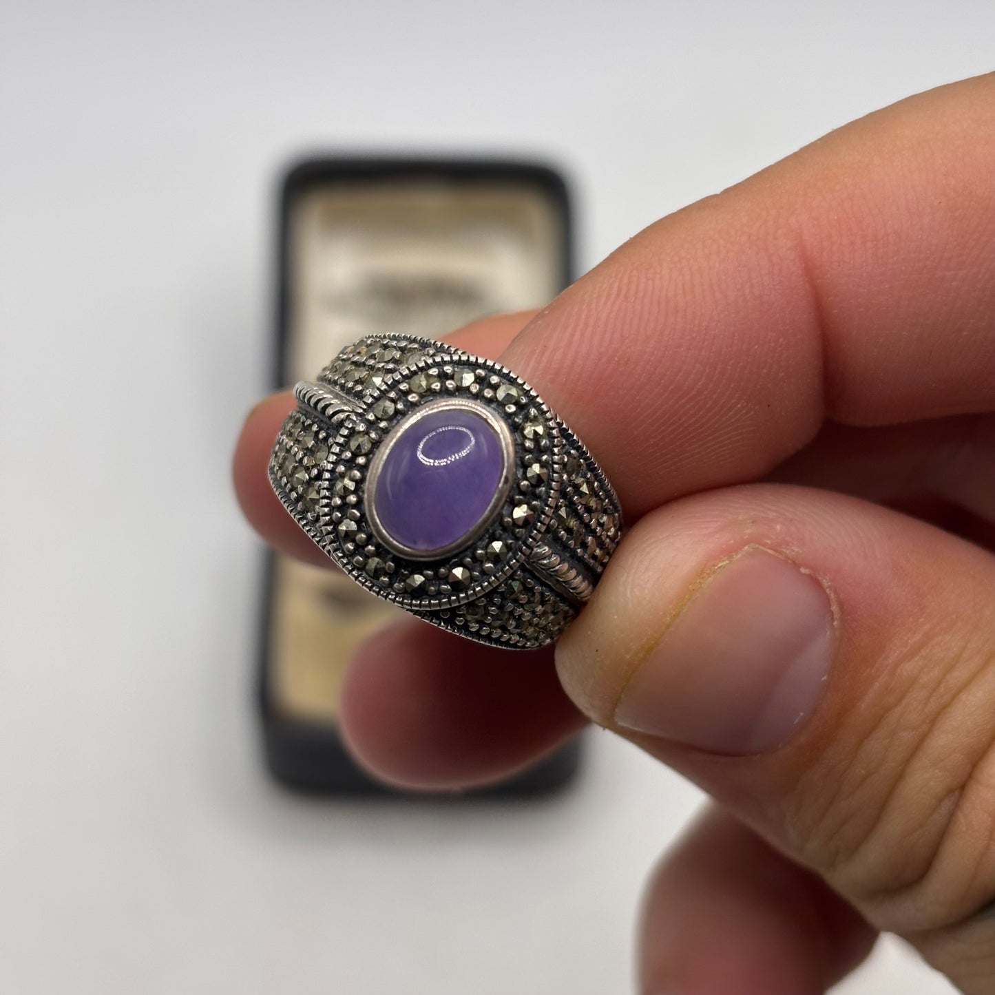Silver Amethyst & Marcasite Ring (P)
