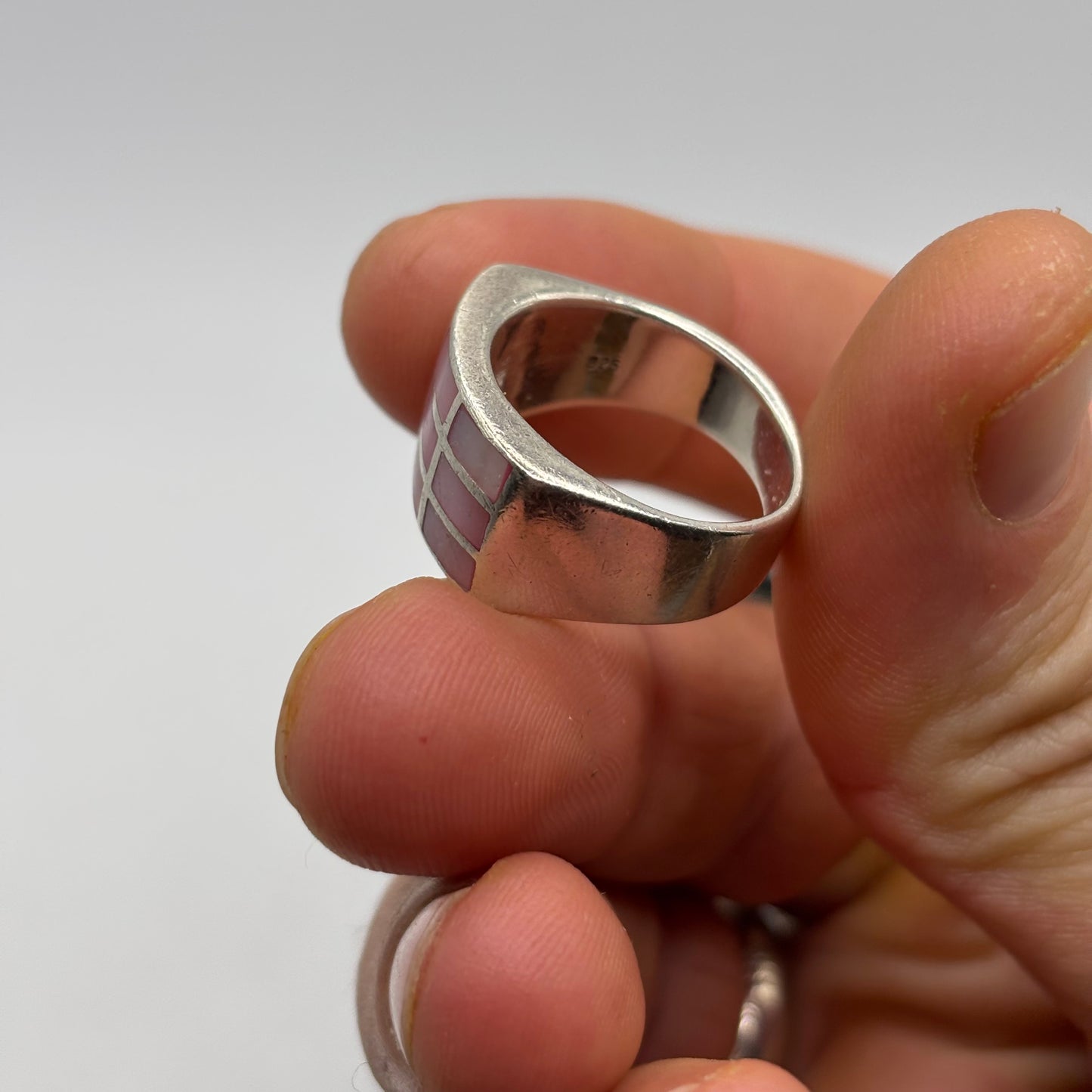 Silver Heavy Pink Pearl Ring