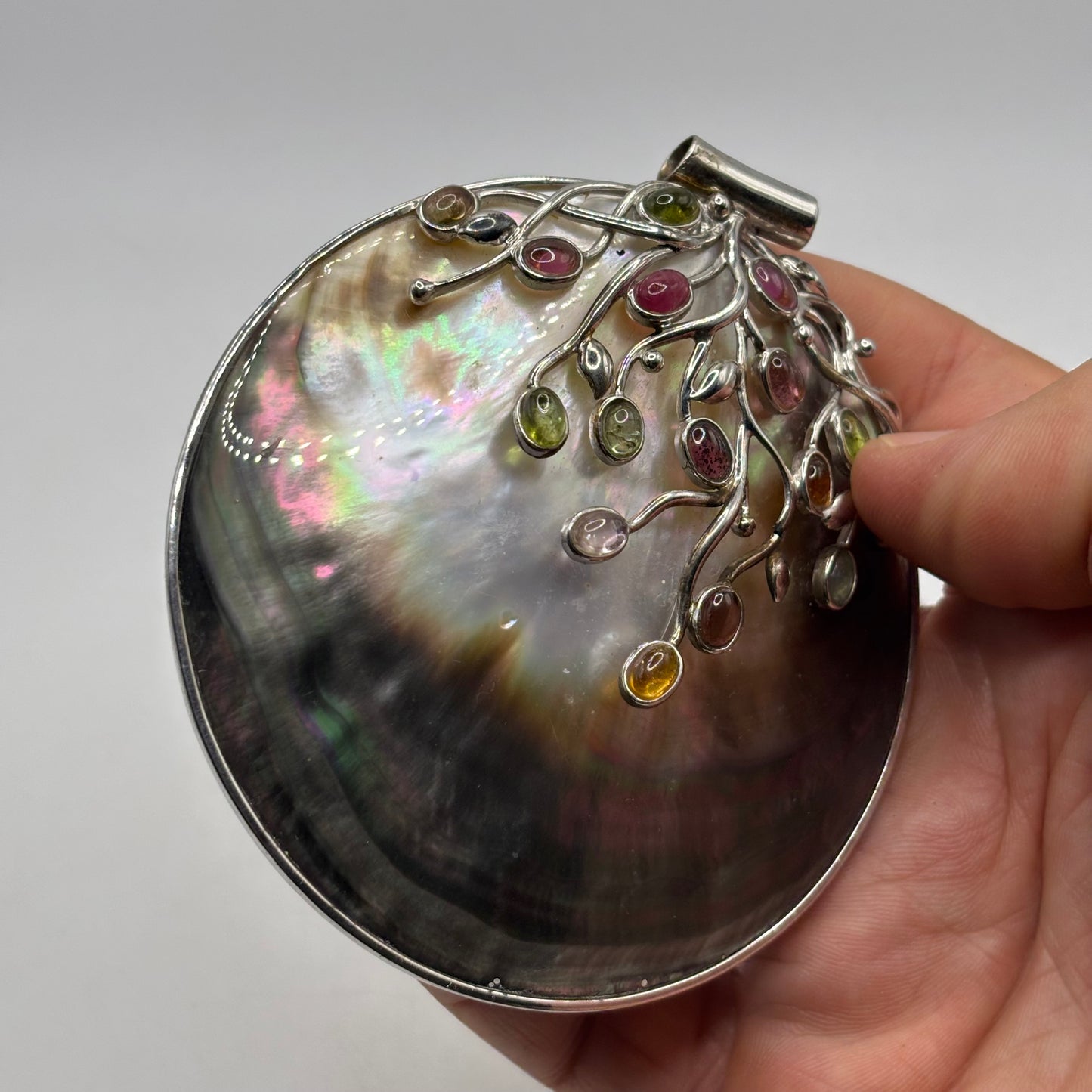 Silver Shell & Mixed Gem Pendant