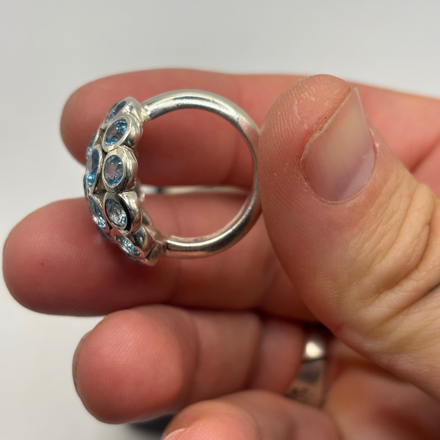 Silver Heavy Blue Topaz Ring (O)