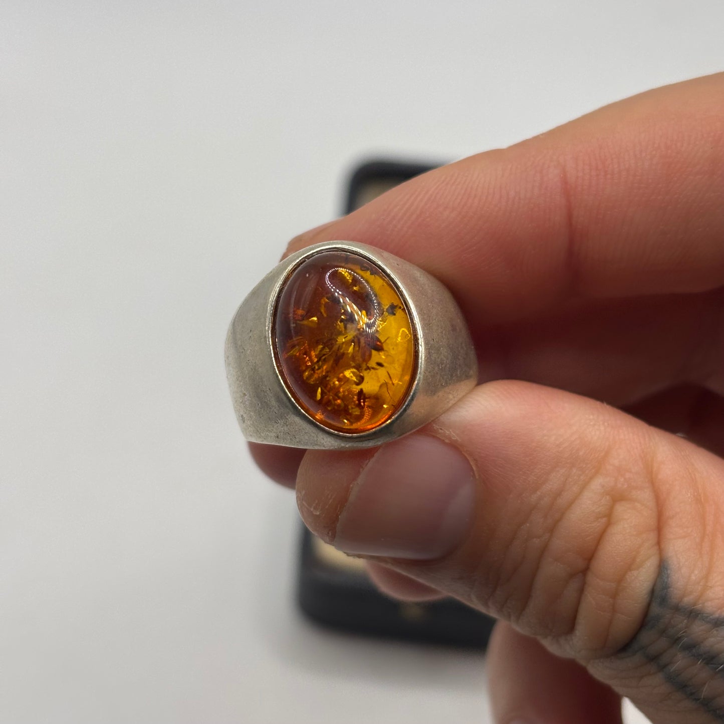 Silver Amber Signet Ring