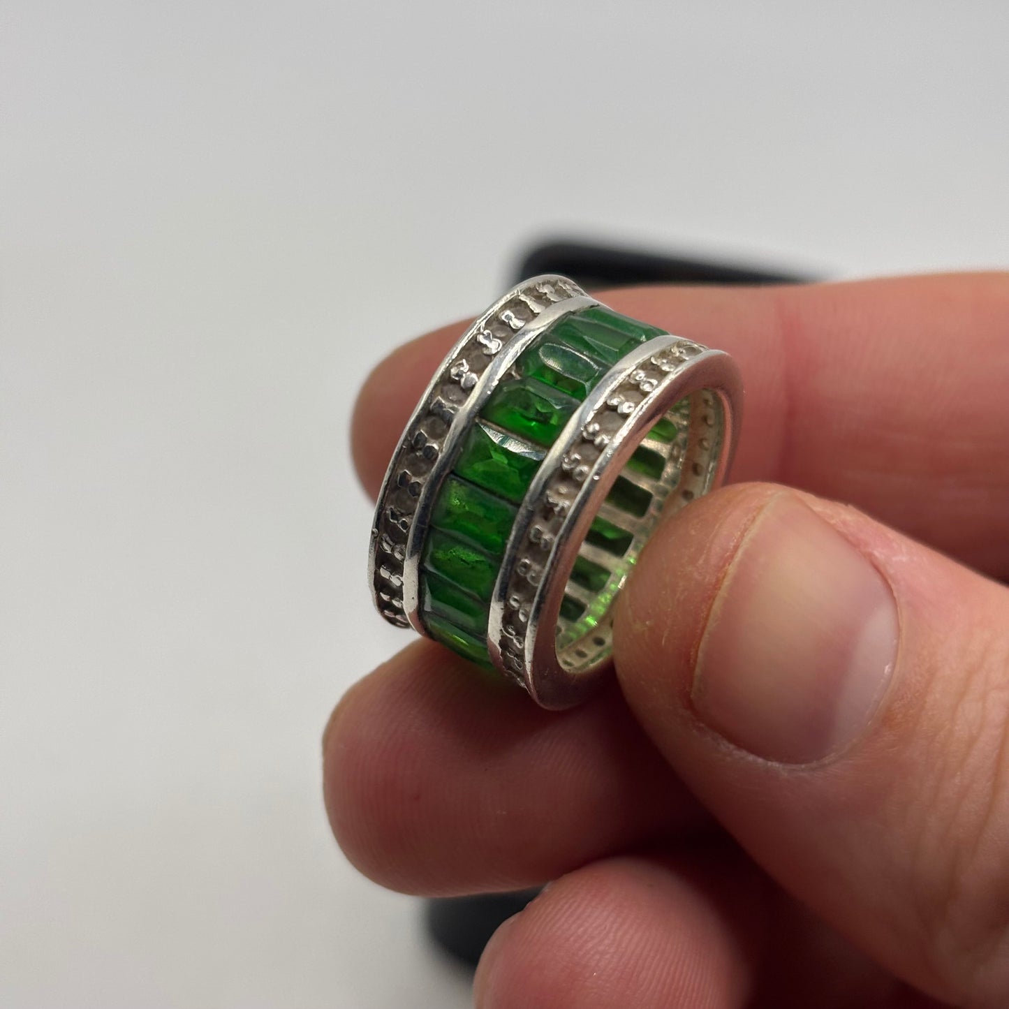 Silver Green & White CZ Band Ring