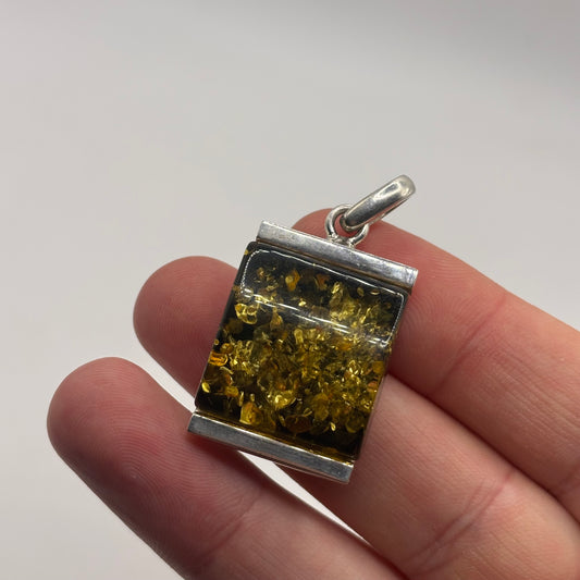 Silver Green Amber Pendant