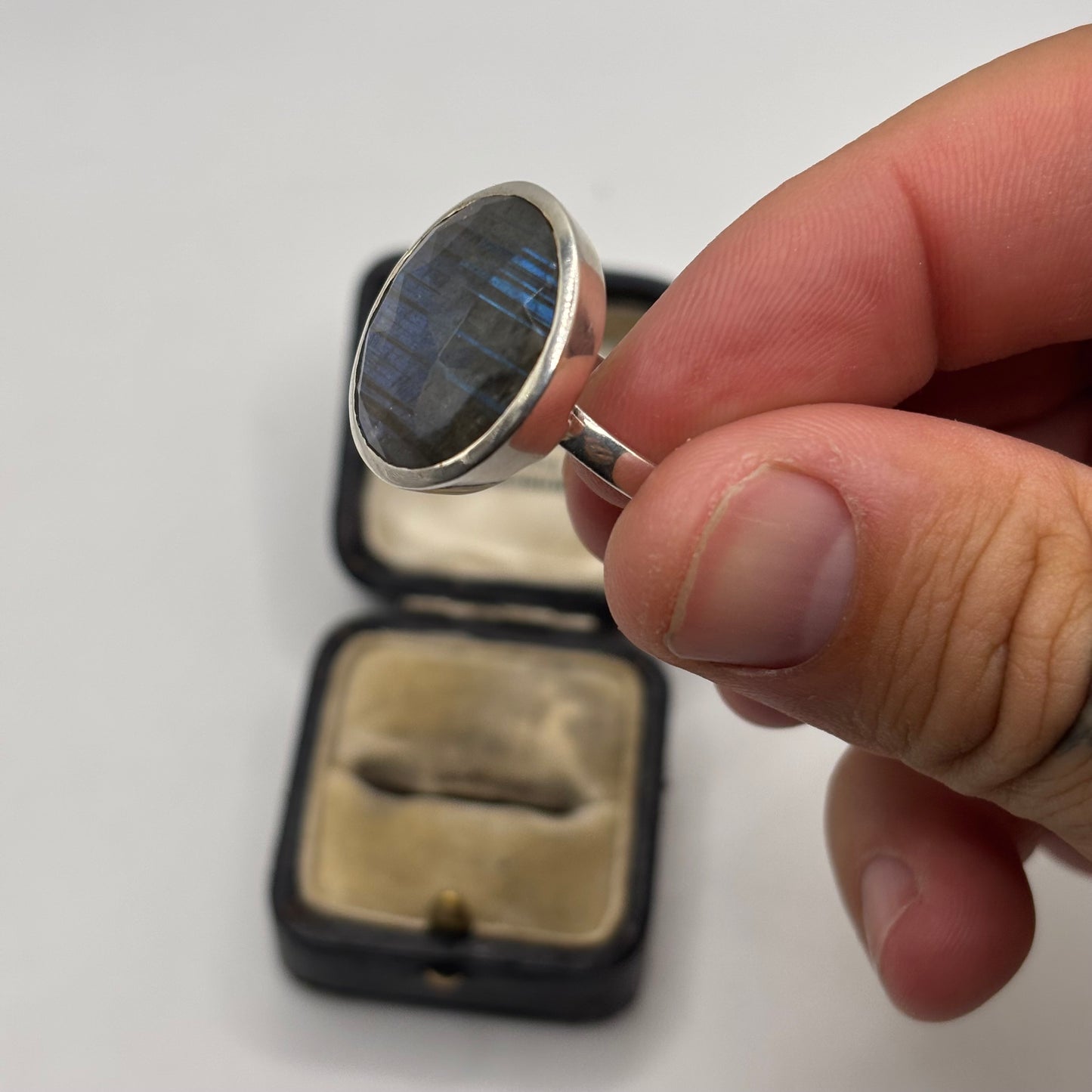 Silver Faceted Labradorite Ring (N)