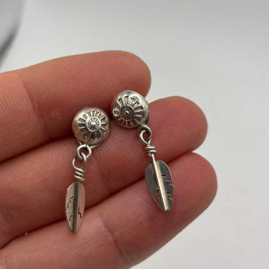 Silver Feather Native American Earrings