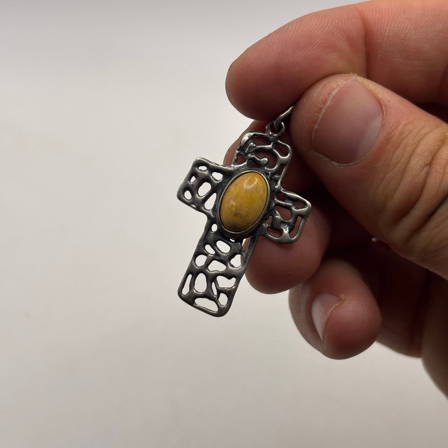 Silver Amber Butterscotch Cross Pendant