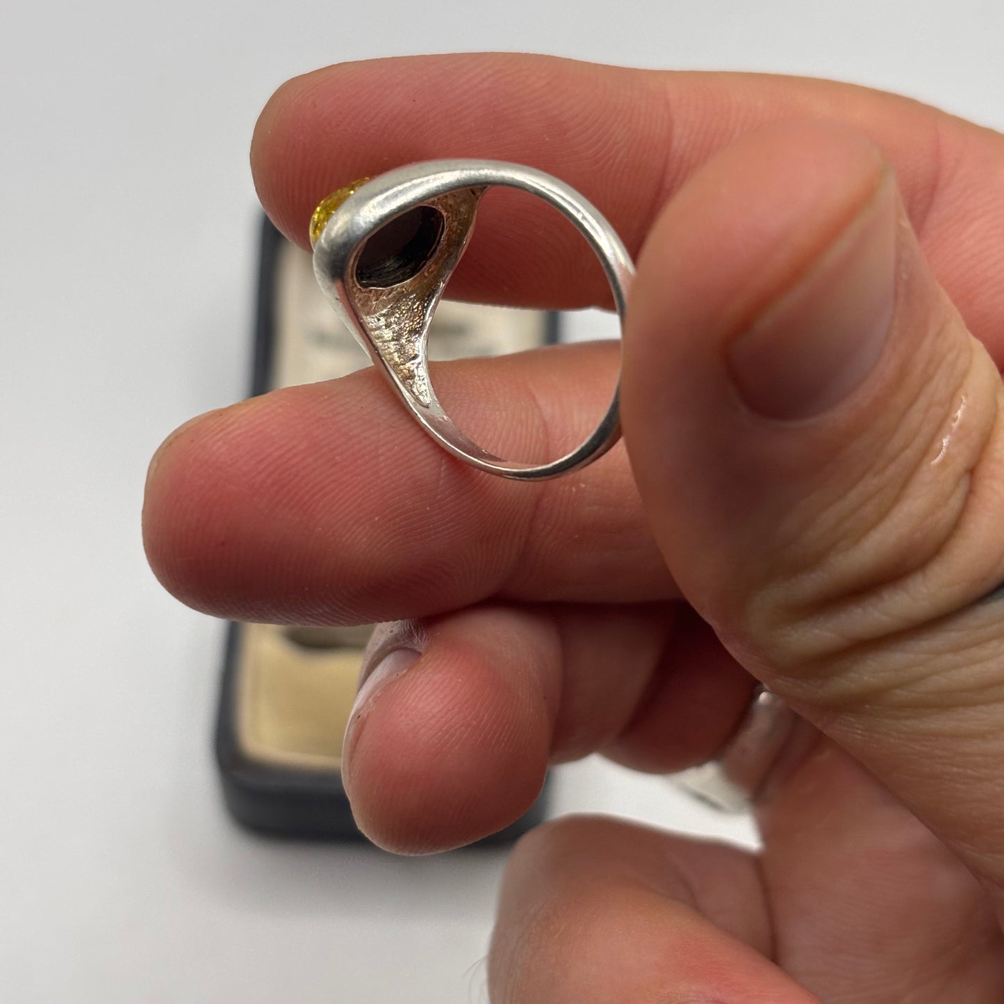 Silver Amber Signet Ring