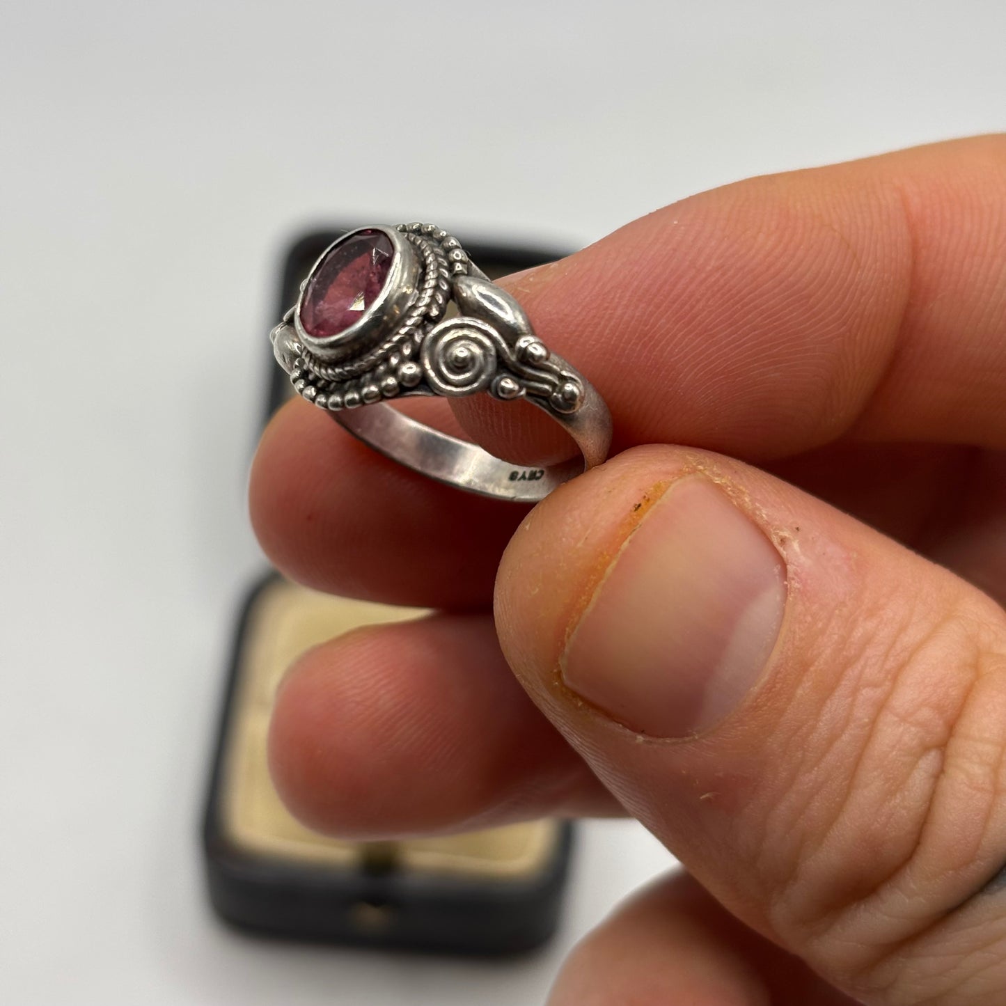 Silver Pink Stoned Ring