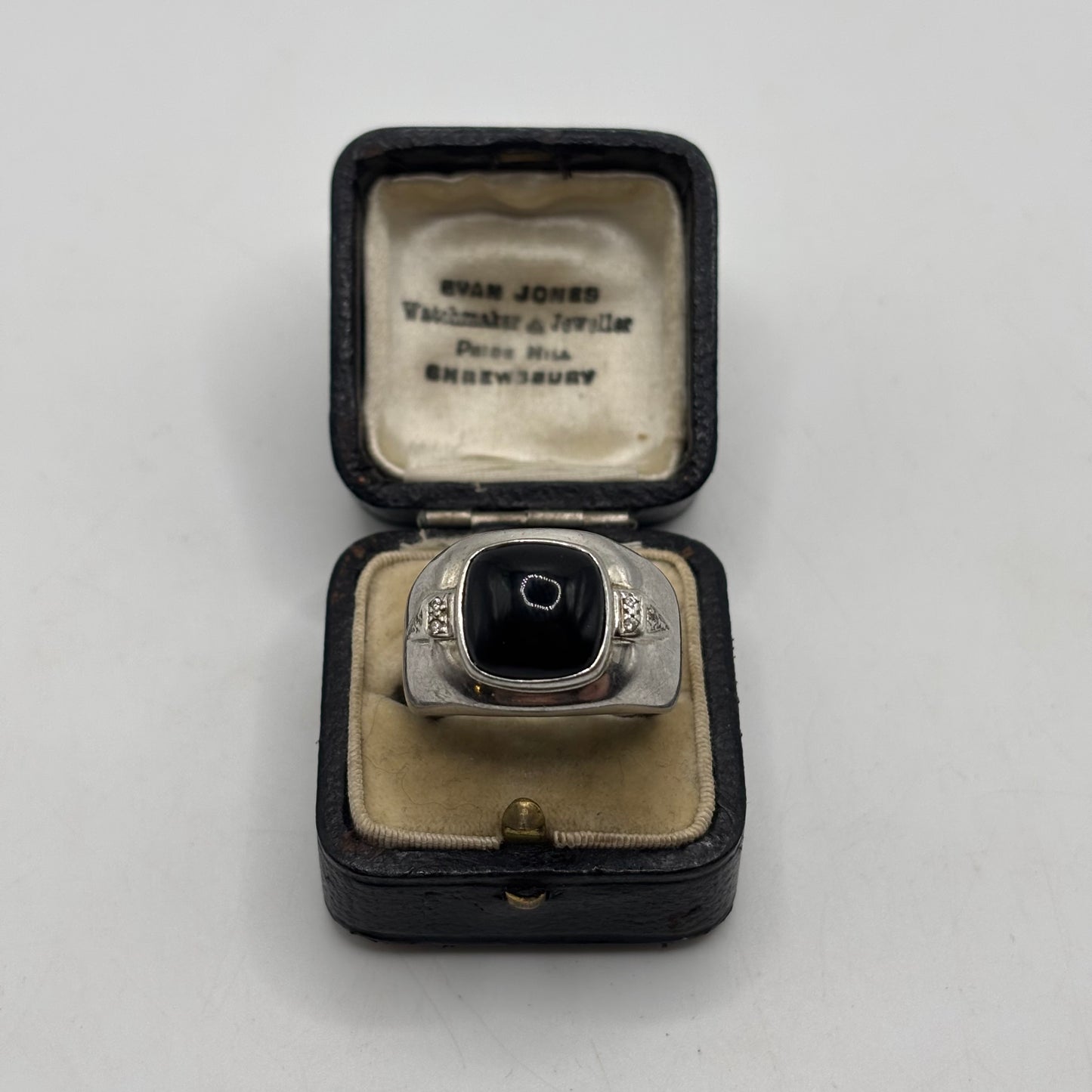 Silver Large Onyx & Diamond Ring