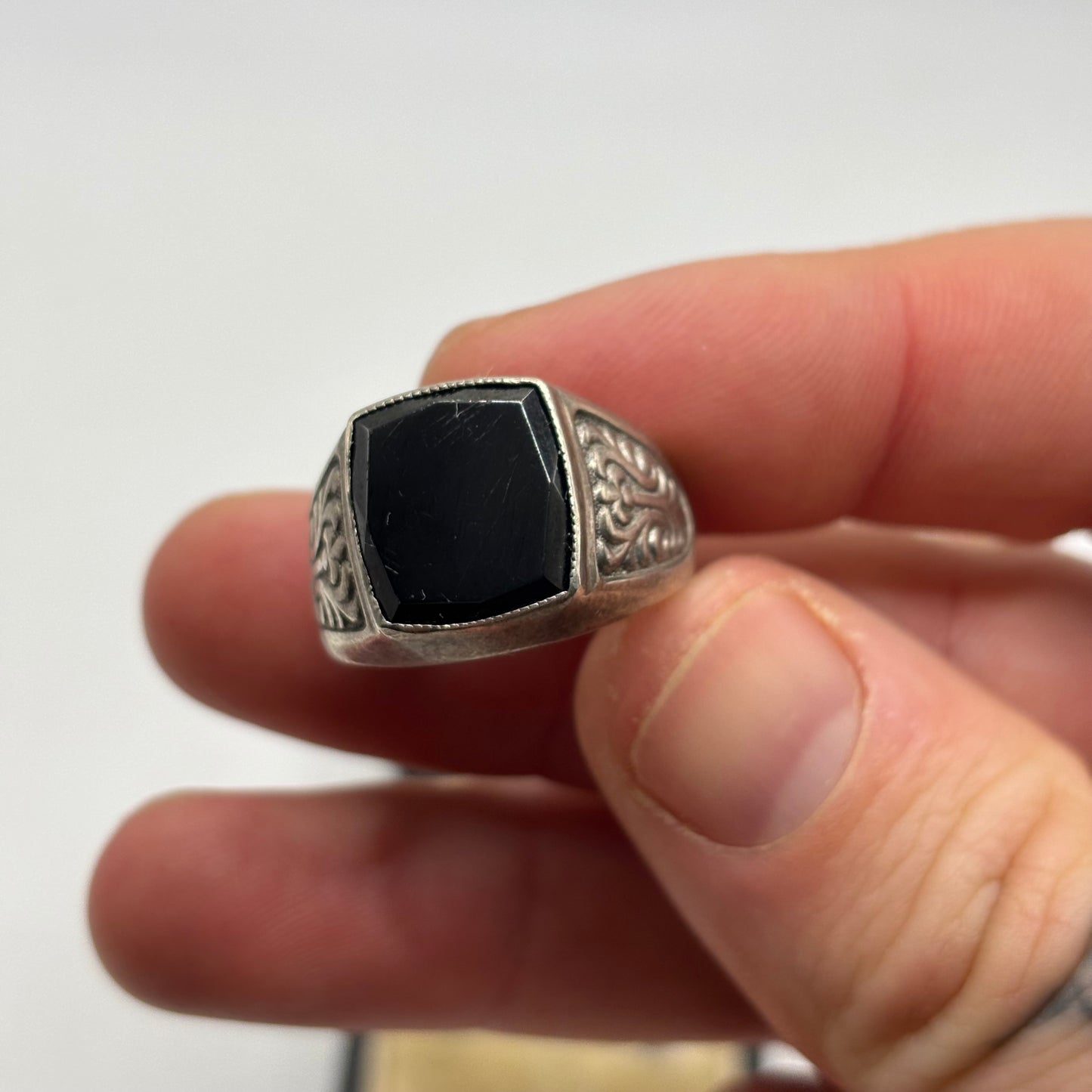 Silver Vintage Onyx Signet Ring (U)